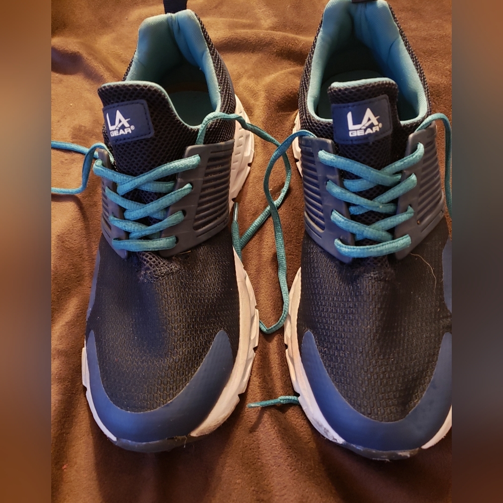 LA Gear Athletic Sneakers Men's Grey&Teal Mesh Running/Walking Shoes Size 9.5